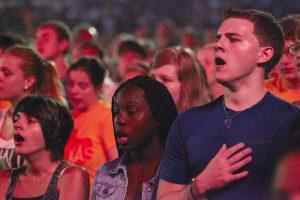 Youth participants making a 'joyful noise' during a dome event at the 2013 LCMS Youth Gathering.  Photo Credit: Nathan Harrman, Gathering Media Team.