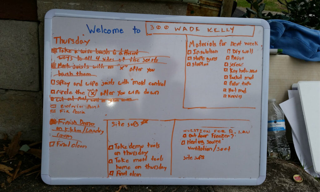 The task list for the volunteers from Valparaiso University responding to SC floods in March 2016