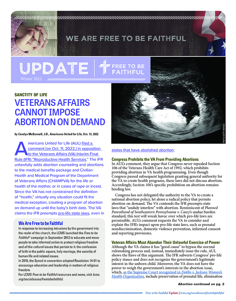 LCMS Free to be Faithful -- Winter 2023 Newsletter